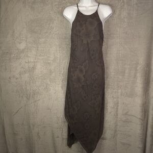 Vintage CDC Petites Brown Floral Asymmetrical Midi Slip Dress Size 12 Y2K 90s